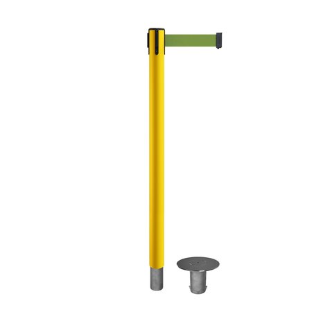 MONTOUR LINE Stanchion Belt Barrier Removable Base Yellow Post 9ft.Olive Belt MSX630R-YW-OL-90